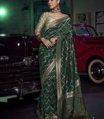 dark green viscose silk blend with 3d weaved pallu festival wear saree