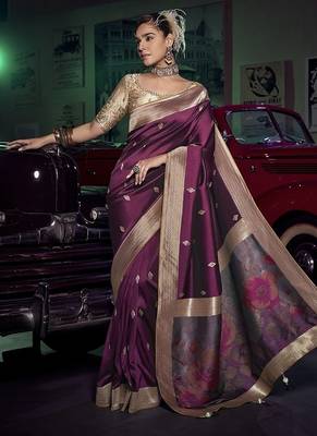wine viscose silk blend with 3d weaved pallu festival wear saree 1