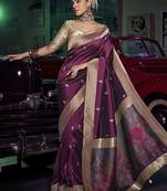 wine viscose silk blend with 3d weaved pallu festival wear saree
