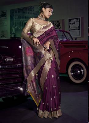 wine viscose silk blend with 3d weaved pallu festival wear saree 2