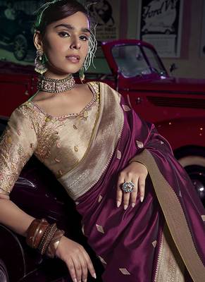 wine viscose silk blend with 3d weaved pallu festival wear saree 3