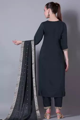 GREEN EMBROIDERY ZARI WORK FABRIC SILK BLEND WOMENS ETHNIC WEAR KURTI PANT DUPATTA 