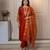 ORANGE MULIT THRADE EMBRODEIRY WORK FABRIC COTTON BLEND WOMEN KURTI 3PCS SET
