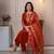 ORANGE MULIT THRADE EMBRODEIRY WORK FABRIC COTTON BLEND WOMEN KURTI 3PCS SET
