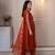 ORANGE MULIT THRADE EMBRODEIRY WORK FABRIC COTTON BLEND WOMEN KURTI 3PCS SET