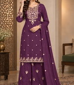 Royal Plum Embroidered Sharara Suit Set with Dupatta