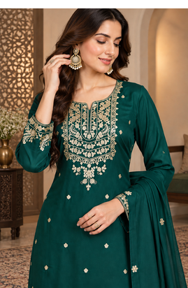 Elegant Emerald Green Embroidered Sharara Suit Set with Dupatta 4