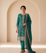 Teal Green Embroidered Pakistani Suit with Dupatta