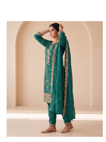 Teal Green Embroidered Pakistani Suit with Dupatta 2