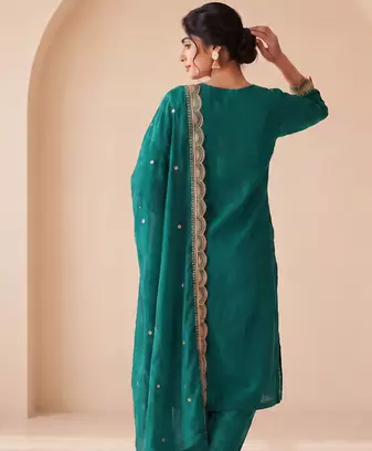 Teal Green Embroidered Pakistani Suit with Dupatta