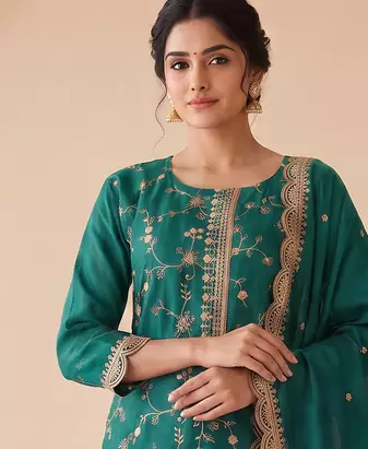 Teal Green Embroidered Pakistani Suit with Dupatta