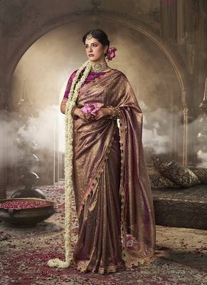mauve zari tissue lace work festive wear saree 1