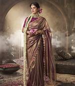mauve zari tissue lace work festive wear saree