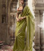 olive  zari tissue lace work festive wear saree