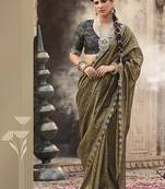 khaki zari tissue lace work festive wear saree