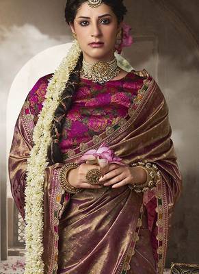 mauve zari tissue lace work festive wear saree 2