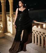 Black party wear soft georgette sequin work saree