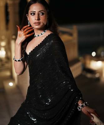 Black party wear soft georgette sequin work saree 3