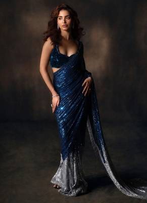 Blue party wear soft georgette sequin work saree 1