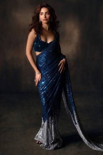 Blue party wear soft georgette sequin work saree