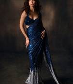 Blue party wear soft georgette sequin work saree