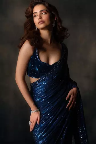 Blue party wear soft georgette sequin work saree