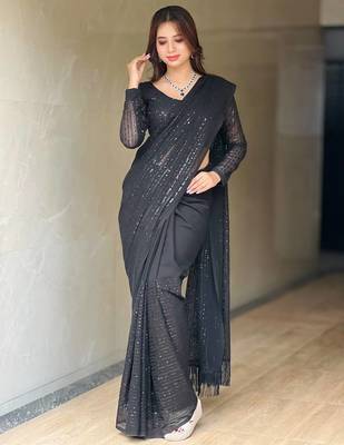 Blacki party wear soft georgette sequin work saree with latkans 1