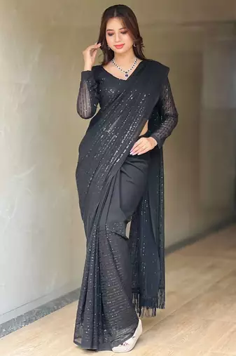 Blacki party wear soft georgette sequin work saree with latkans