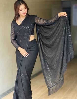 Blacki party wear soft georgette sequin work saree with latkans 2