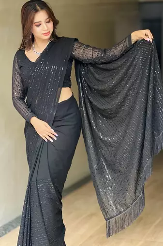 Blacki party wear soft georgette sequin work saree with latkans