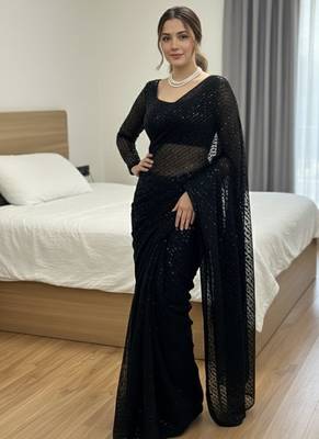 Blacki party wear soft georgette sequin work saree with latkans 1