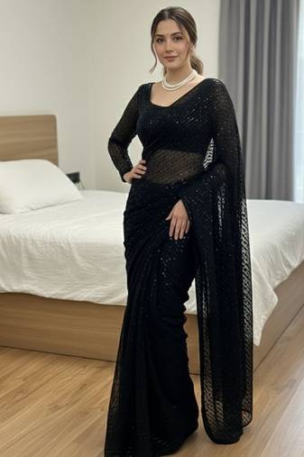 Blacki party wear soft georgette sequin work saree with latkans