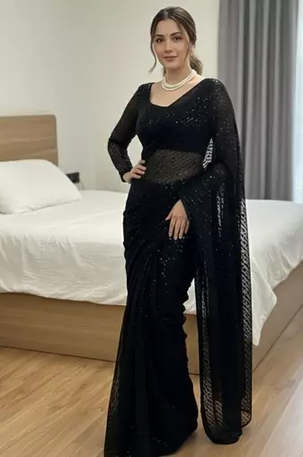 Blacki party wear soft georgette sequin work saree with latkans