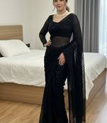 Blacki party wear soft georgette sequin work saree with latkans