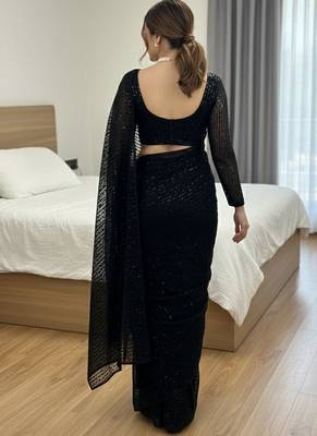 Blacki party wear soft georgette sequin work saree with latkans 2