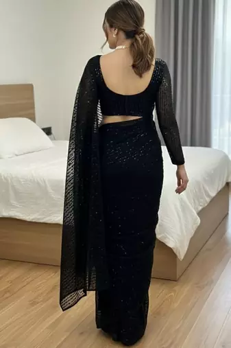 Blacki party wear soft georgette sequin work saree with latkans