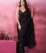 Black party wear soft georgette sequin work saree