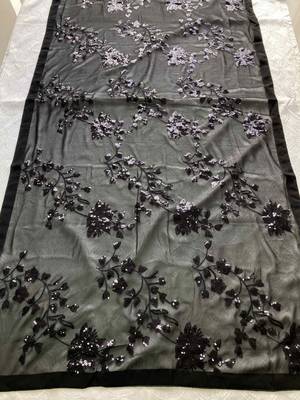 Black party wear soft georgette sequin work saree 5