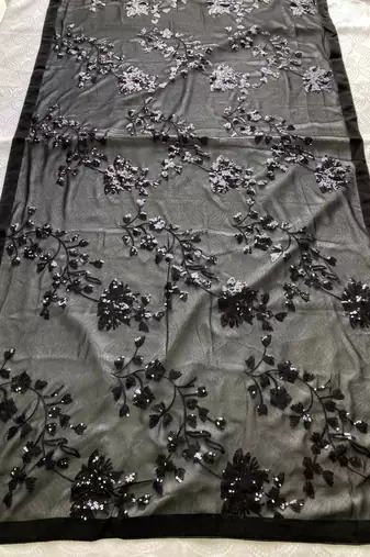 Black party wear soft georgette sequin work saree