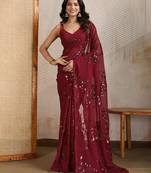 Maroon party wear soft georgette sequin work saree