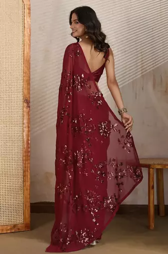 Maroon party wear soft georgette sequin work saree