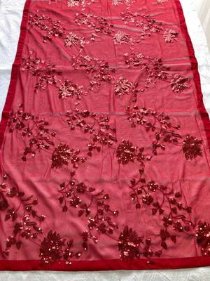 Maroon party wear soft georgette sequin work saree 5