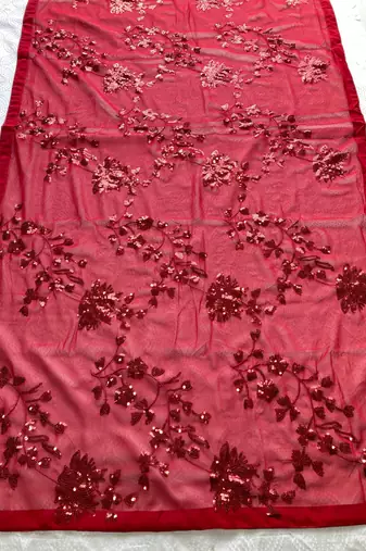 Maroon party wear soft georgette sequin work saree