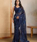 Navy Blue party wear soft georgette sequin work saree