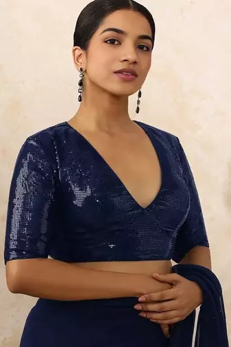 Navy Blue party wear soft georgette sequin work saree