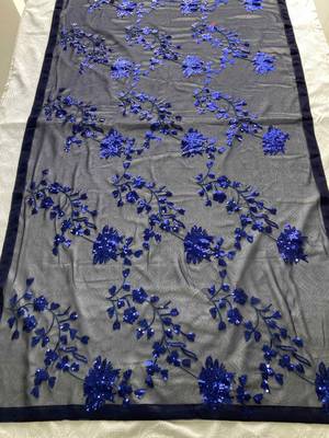 Navy Blue party wear soft georgette sequin work saree 4