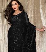 Black party wear soft georgette sequin work saree