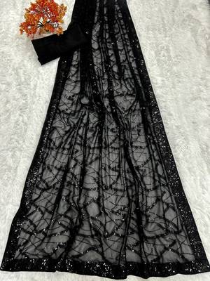 Black party wear soft georgette sequin work saree 3