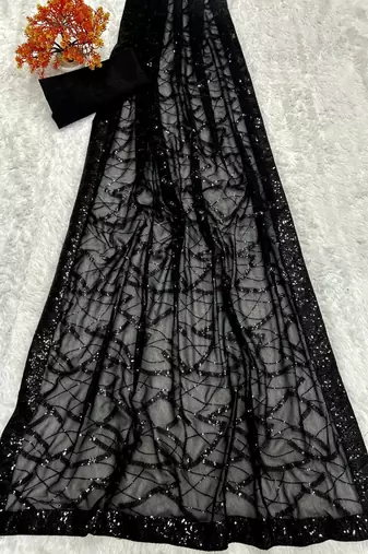 Black party wear soft georgette sequin work saree