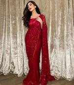 Red party wear soft georgette sequin work saree